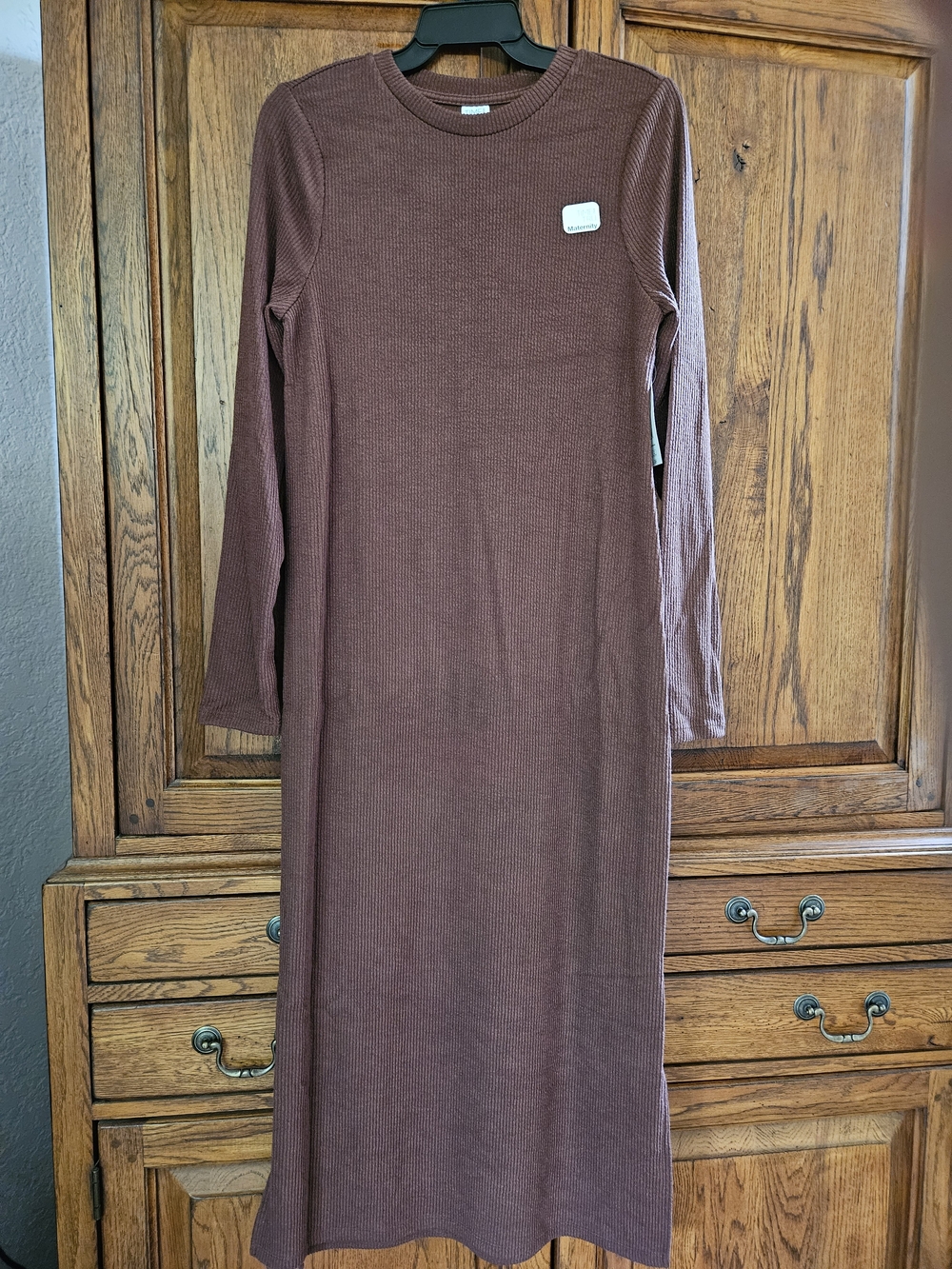 Time and Tru Ribbed Long Sleeve Midi Dress in Brown